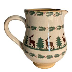 Nicholas Mosse Reindeer Christmas Holly Pottery Pitcher 6.5" Tall Made Ireland